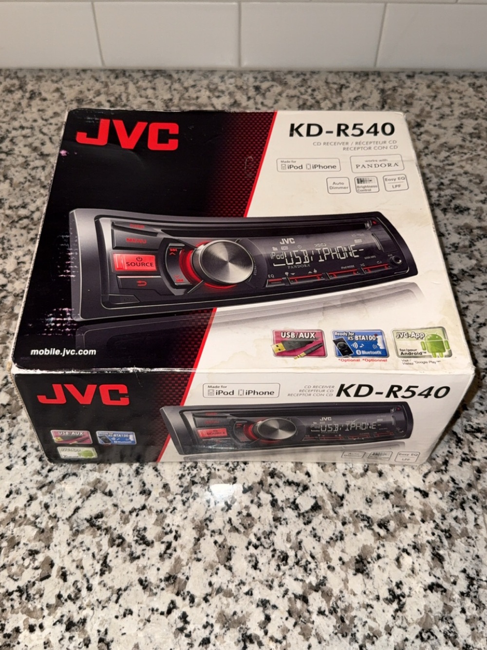 JVC KD-R540 Single DIN Car CD Receiver - Black with Red Accents